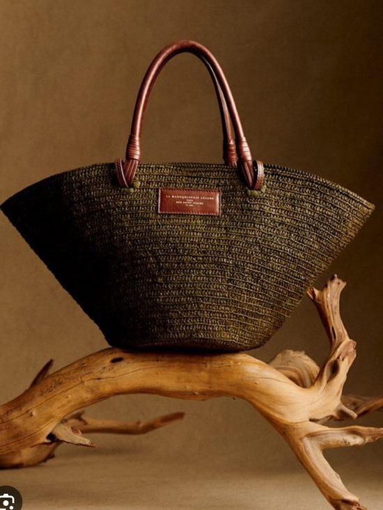 Sezane Handbags - Sezane Justine Raffia Basket Bag Olive Green